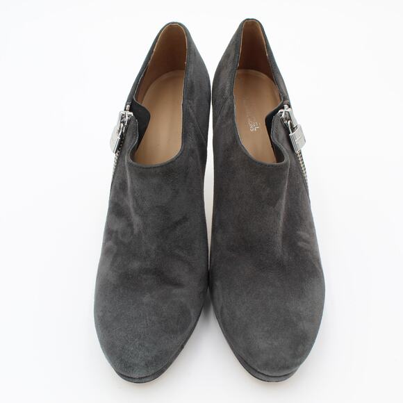 Michael Kors Booties Womens 9.5 Gray Suede High Heel Ankle Boots Zip Logo Lock - Picture 2 of 12